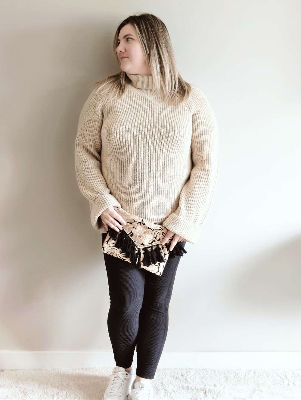 Cream Chunky Knit Turtleneck Sweater | Cozy Oversized Knit | Ribbed Texture